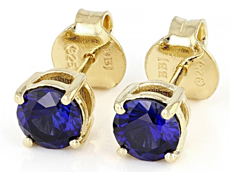 Blue Lab Created Sapphire 18k Yellow Gold Over Silver September Birthstone Stud Earrings 1.83ctw