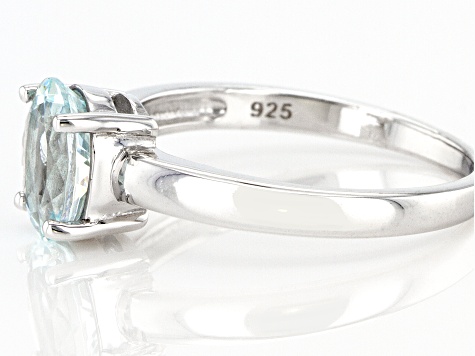 Blue Aquamarine Rhodium Over Sterling Silver March Birthstone Ring 0.85ct