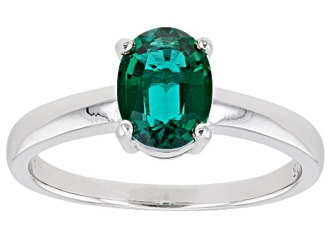 Green Lab Created Emerald Rhodium Over Sterling Silver May Birthstone Ring 0.95ct