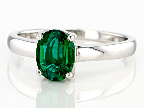 Green Lab Created Emerald Rhodium Over Sterling Silver May Birthstone Ring 0.95ct