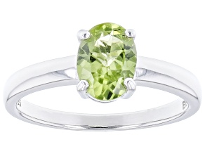 Green Peridot Rhodium Over Sterling Silver August Birthstone Ring 1.16ct