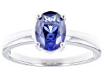 Blue Lab Created Sapphire Rhodium Over Sterling Silver September Birthstone Ring 1.27ct