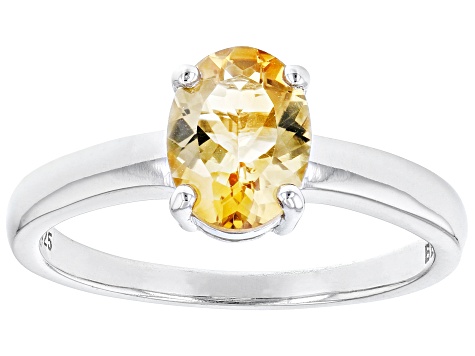 Yellow Brazilan Citrine Rhodium Over Sterling Silver November Birthstone Ring 0.94ct