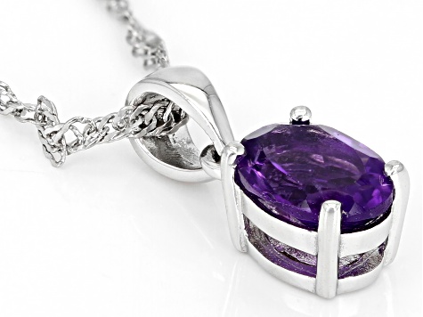Purple Amethyst Rhodium Over Sterling Silver February Birthstone Pendant With Chain 0.98ct