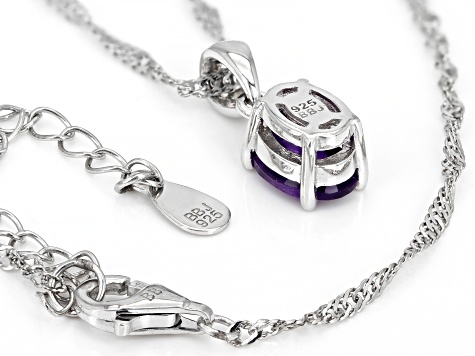 Purple Amethyst Rhodium Over Sterling Silver February Birthstone Pendant With Chain 0.98ct