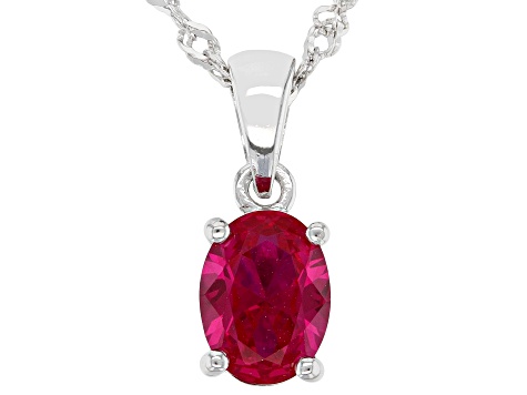 Red Lab Created Ruby Rhodium Over Sterling Silver July Birthstone Pendant With Chain 1.27ct