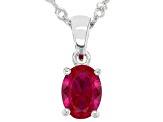 Red Lab Created Ruby Rhodium Over Sterling Silver July Birthstone Pendant With Chain 1.27ct