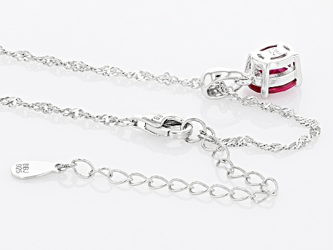 Red Lab Created Ruby Rhodium Over Sterling Silver July Birthstone Pendant With Chain 1.27ct