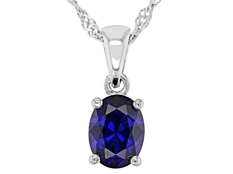 Blue Lab Created Sapphire Rhodium Over Silver September Birthstone Pendant Chain 1.27ct