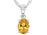 Yellow Citrine Rhodium Over Sterling Silver November Birthstone Pendant With Chain 0.94ct