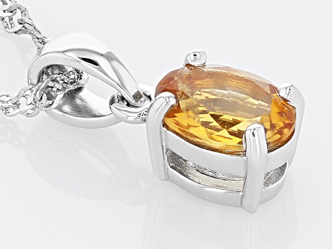 Yellow Citrine Rhodium Over Sterling Silver November Birthstone Pendant With Chain 0.94ct