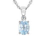Sky Blue Topaz Rhodium Over Sterling Silver December Birthstone Pendant With Chain 1.23ct