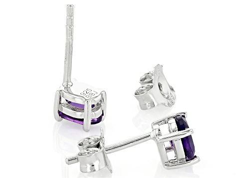 Purple Amethyst Rhodium Over Sterling Silver February Birthstone Stud Earrings 0.77ctw