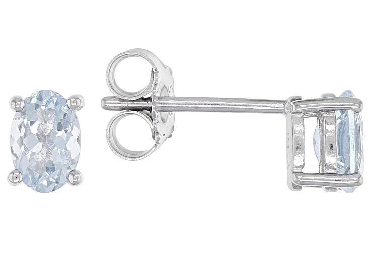 Blue Aquamarine Rhodium Over Sterling Silver March Birthstone Stud Earrings 0.68ctw