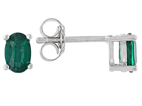 Green Lab Created Emerald Rhodium Over Sterling Silver May Birthstone Stud Earrings 0.68ctw