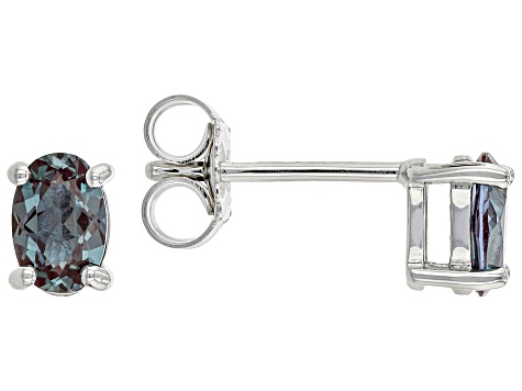 Blue Lab Created Alexandrite Rhodium Over Sterling Silver June Birthstone Stud Earrings 0.85ctw