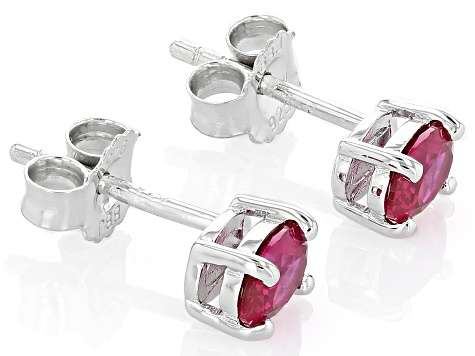 Red Lab Created Ruby Rhodium Over Sterling Silver July Birthstone Stud Earrings 0.85ctw