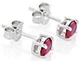 Red Lab Created Ruby Rhodium Over Sterling Silver July Birthstone Stud Earrings 0.85ctw