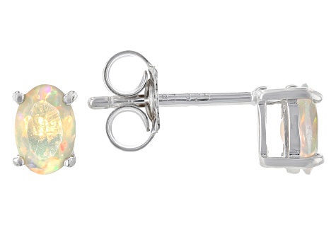 Multi-Color Ethipoian Opal Rhodium Over Sterling Silver October Birthstone Stud Earrings 0.42ctw