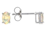 Multi-Color Ethipoian Opal Rhodium Over Sterling Silver October Birthstone Stud Earrings 0.42ctw