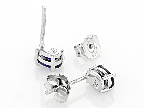 Blue Lab Created Sapphire Rhodium Over Sterling Silver September Birthstone Stud Earrings 0.85ctw