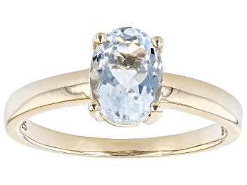 Picture of Blue Aquamarine 18k Yellow Gold Over Sterling Silver March Birthstone Ring 0.85ct
