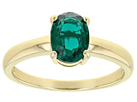 Green Lab Created Emerald 18k Yellow Gold Over Sterling Silver May Birthstone Ring 0.95ct