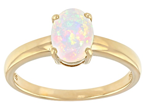 Multi-Color Ethiopian Opal 18k Yellow Gold Over Sterling Silver October Birthstone Ring .55ct