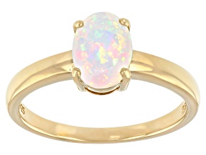 Multi-Color Ethiopian Opal 18k Yellow Gold Over Sterling Silver October Birthstone Ring .55ct