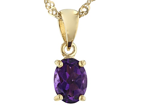 Purple Amethyst 18K Yellow Gold Over Sterling Silver Birthstone Pendant With Chain 0.98ct