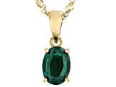 Green Lab Created Emerald 18k Yellow Gold Over  Silver May Birthstone Pendant With Chain 0.95ct