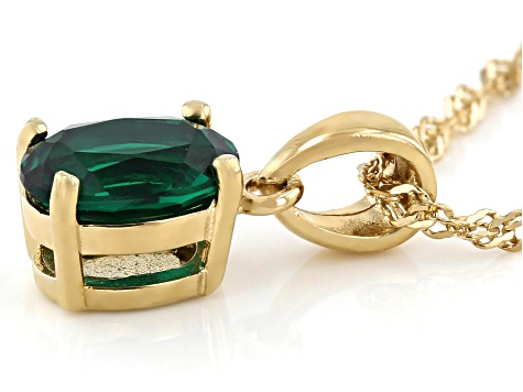 Green Lab Created Emerald 18k Yellow Gold Over  Silver May Birthstone Pendant With Chain 0.95ct