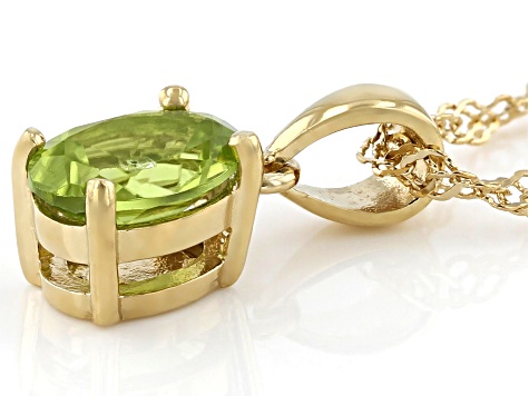 Green Manchurian Peridot 18k Yellow Gold Over Silver August Birthstone Pendant With Chain 1.16ct