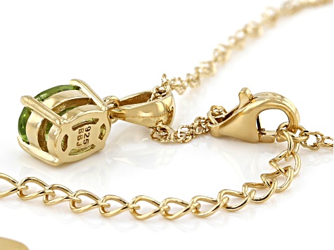 Green Manchurian Peridot 18k Yellow Gold Over Silver August Birthstone Pendant With Chain 1.16ct