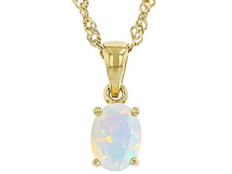 Multicolor Ethiopian Opal 18k Yellow Gold Over Silver October Birthstone Pendant With Chain 0.55ct