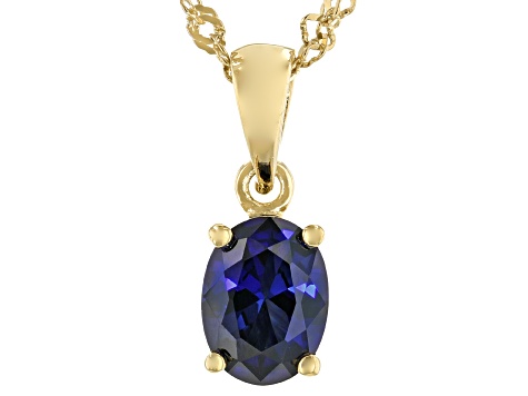 Blue Lab Created Sapphire 18K Yellow Gold Over Silver September Birthstone Pendant Chain 1.27ct