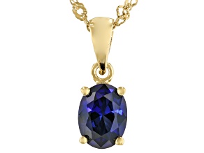 Blue Lab Created Sapphire 18K Yellow Gold Over Silver September Birthstone Pendant Chain 1.27ct