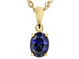 Blue Lab Created Sapphire 18K Yellow Gold Over Silver September Birthstone Pendant Chain 1.27ct