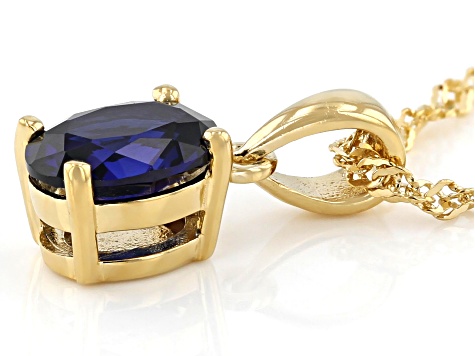 Blue Lab Created Sapphire 18K Yellow Gold Over Silver September Birthstone Pendant Chain 1.27ct