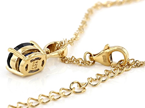 Blue Lab Created Sapphire 18K Yellow Gold Over Silver September Birthstone Pendant Chain 1.27ct