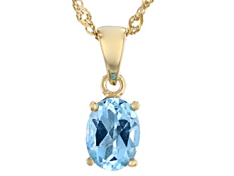 Sky Blue Topaz 18K Yellow Gold Over Silver December Birthstone Pendant Chain 1.23ct