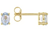 Blue Aquamarine 18K Yellow Gold Over Silver January Birthstone Solitaire Stud Earrings 0.68ctw