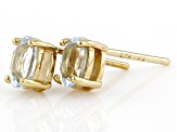 Blue Aquamarine 18K Yellow Gold Over Silver January Birthstone Solitaire Stud Earrings 0.68ctw
