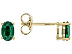 Green Lab Emerald 18K Yellow Gold Over Silver May Birthstone Solitaire Stud Earrings 0.68ctw