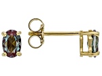Blue Lab Alexandrite 18K Yellow Gold Over Sterling Silver June Birthstone Stud Earrings 0.85ctw