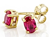 Red Lab Ruby 18K Yellow Gold Over Sterling Silver July Birthstone Solitaire Stud Earrings 0.85ctw
