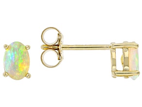Multi-Color Ethiopian Opal 18K Yellow Gold Over Silver October Birthstone Stud Earrings 0.42ctw