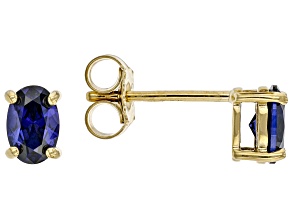 Blue Lab Created Sapphire 18K Yellow Gold Over Silver September Birthstone Stud Earrings 0.85ctw