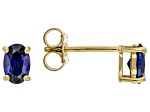 Blue Lab Created Sapphire 18K Yellow Gold Over Silver September Birthstone Stud Earrings 0.85ctw