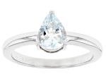 Blue Aquamarine Rhodium Over Sterling Silver March Birthstone Ring 0.74ct